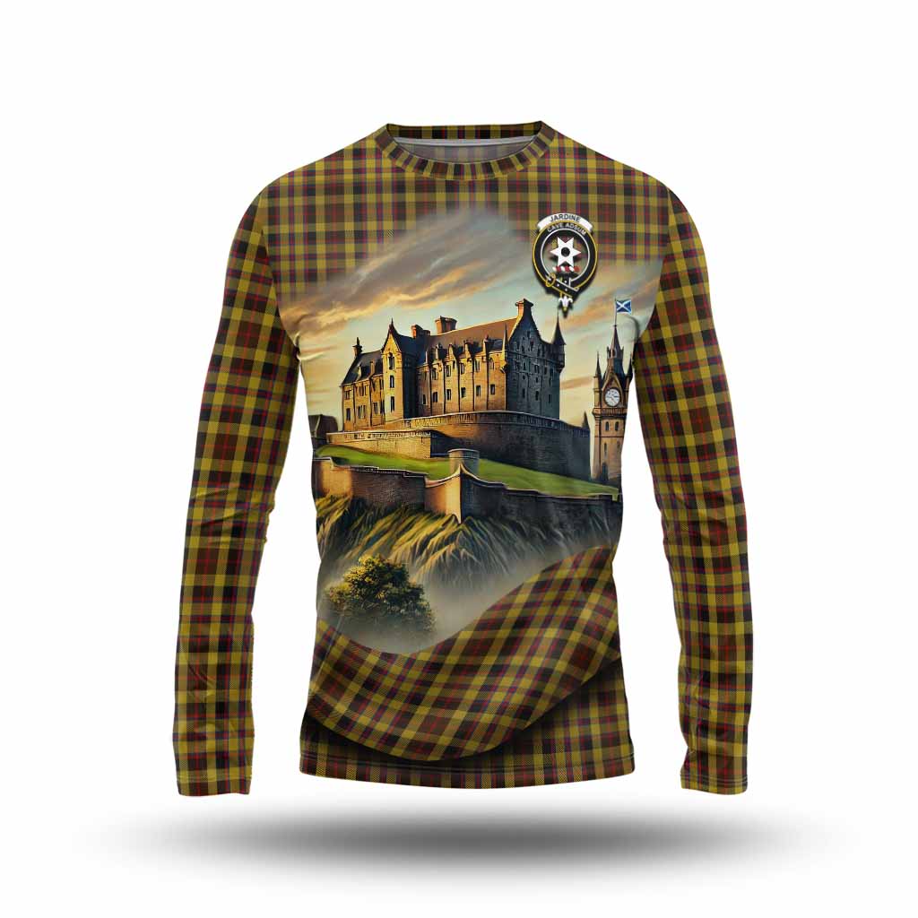 Jardine Tartan Family Crest Long Sleeve T-Shirt with Scottish Ancient Castle Style Unisex - Tartan Vibes Clothing