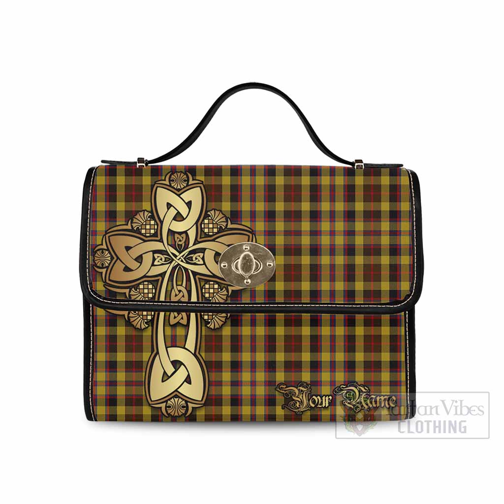 Tartan Vibes Clothing Jardine Tartan Waterproof Canvas Bag Golden Thistle Celtic Cross Style