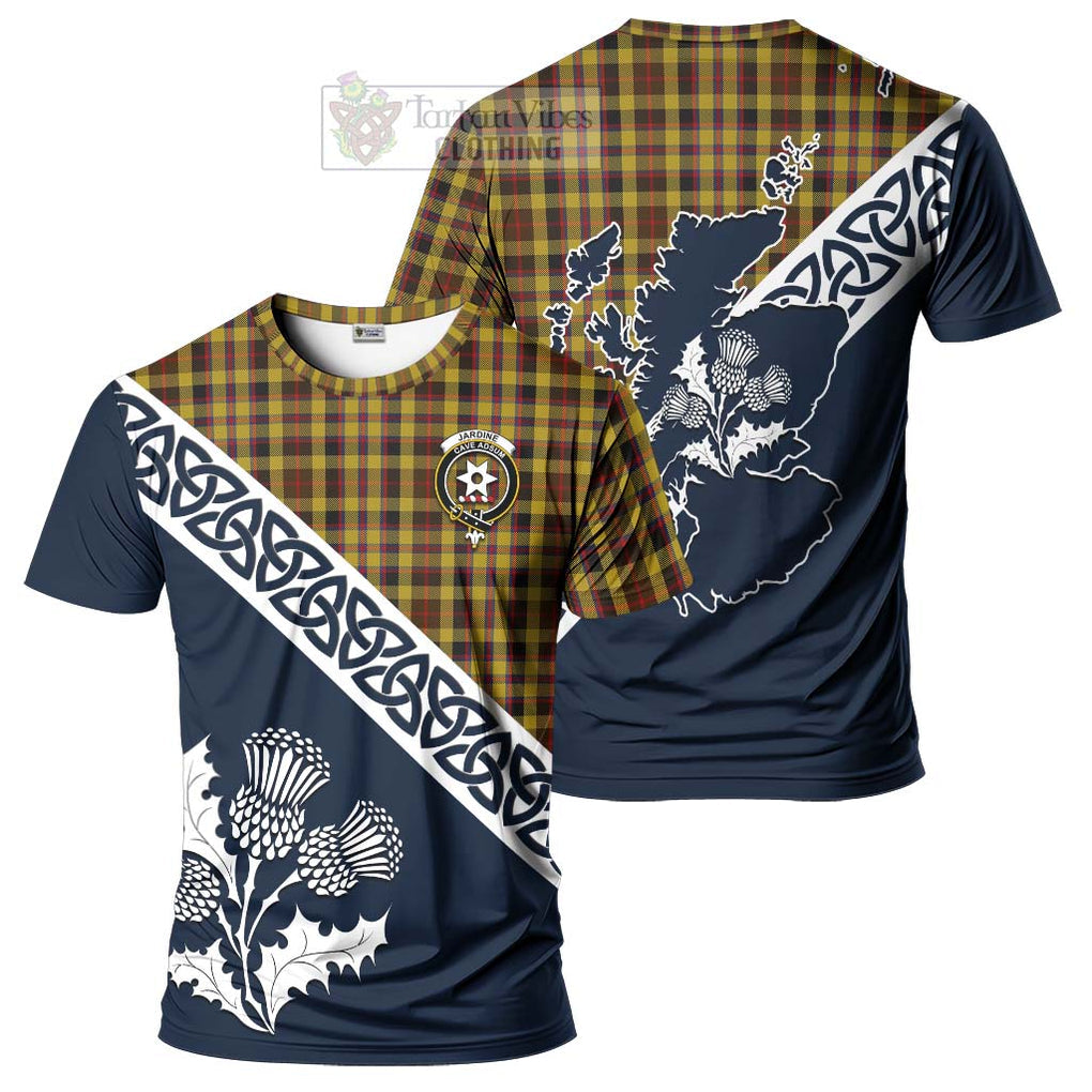 Jardine Tartan T-Shirt Featuring Thistle and Scotland Map Kid's Shirt - Tartanvibesclothing Store