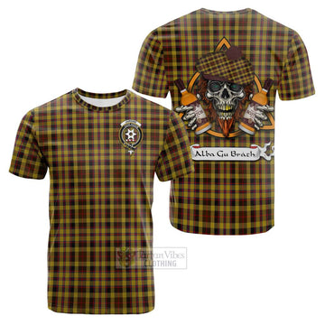 Jardine Tartan Cotton T-shirt with Family Crest and Bearded Skull Holding Bottles of Whiskey Kid's Shirt - Tartan Vibes Clothing