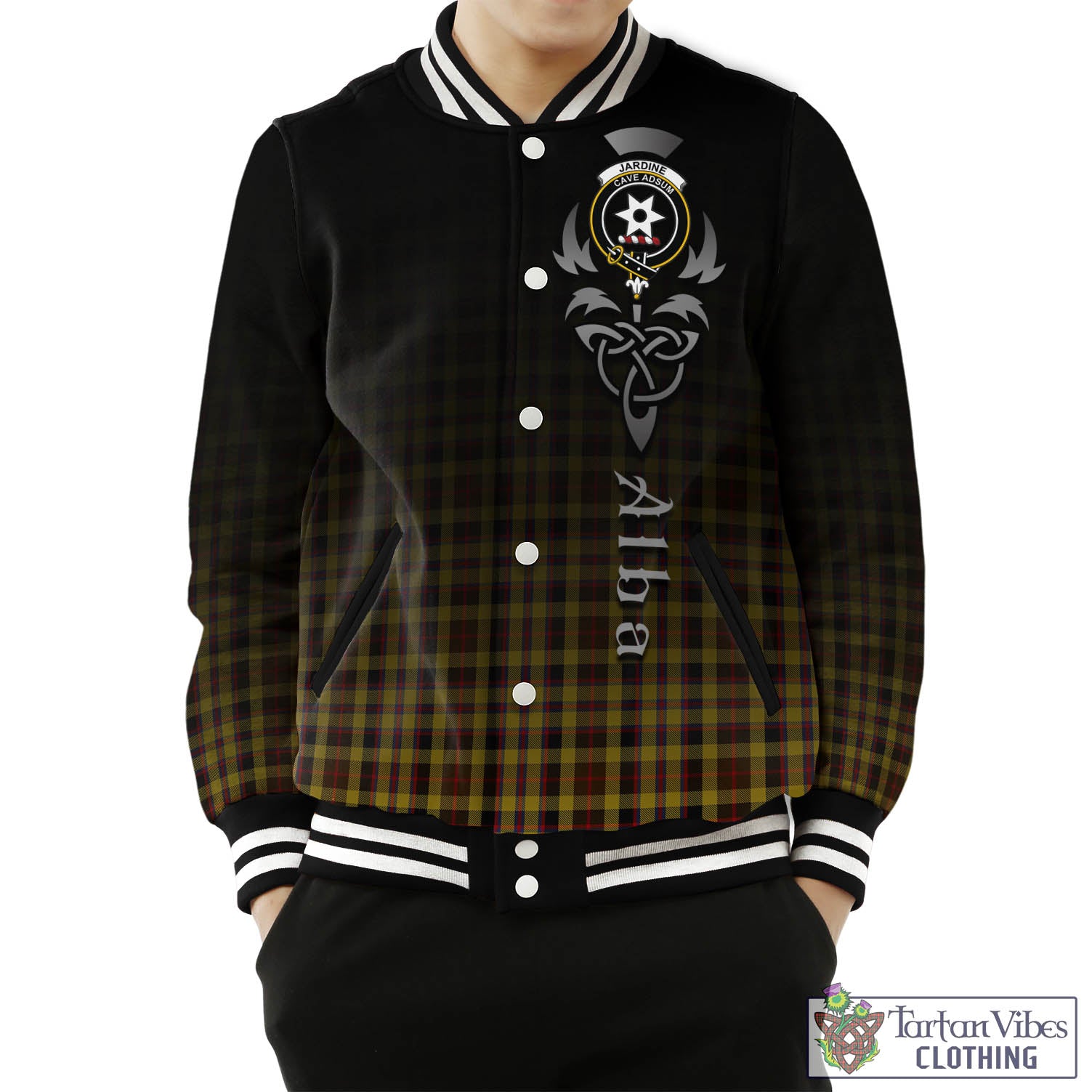 Jardine Tartan Baseball Jacket Featuring Alba Gu Brath Family Crest Celtic Inspired Unisex - Tartan Vibes Clothing