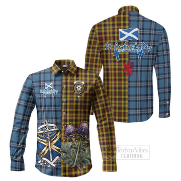 Jardine Tartan Long Sleeve Button Shirt Happy St. Andrew's Day Half Tartan Style Men's Shirt S - Tartan Vibes Clothing