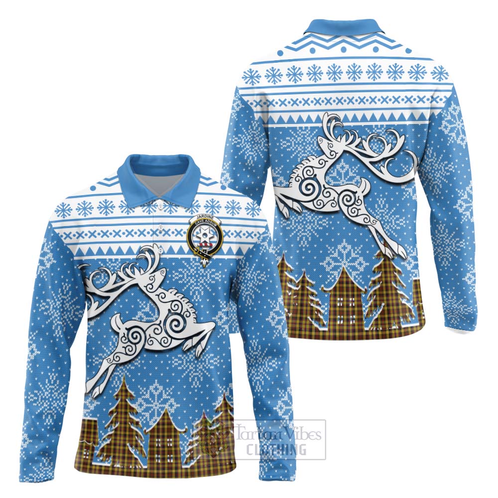 Jardine Clan Christmas Long Sleeve Polo Shirt Celtic Reindeer Style Unisex - Tartan Vibes Clothing