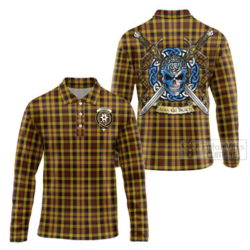 Jardine Tartan Long Sleeve Polo Shirt with Family Crest Celtic Skull Style Unisex - Tartan Vibes Clothing