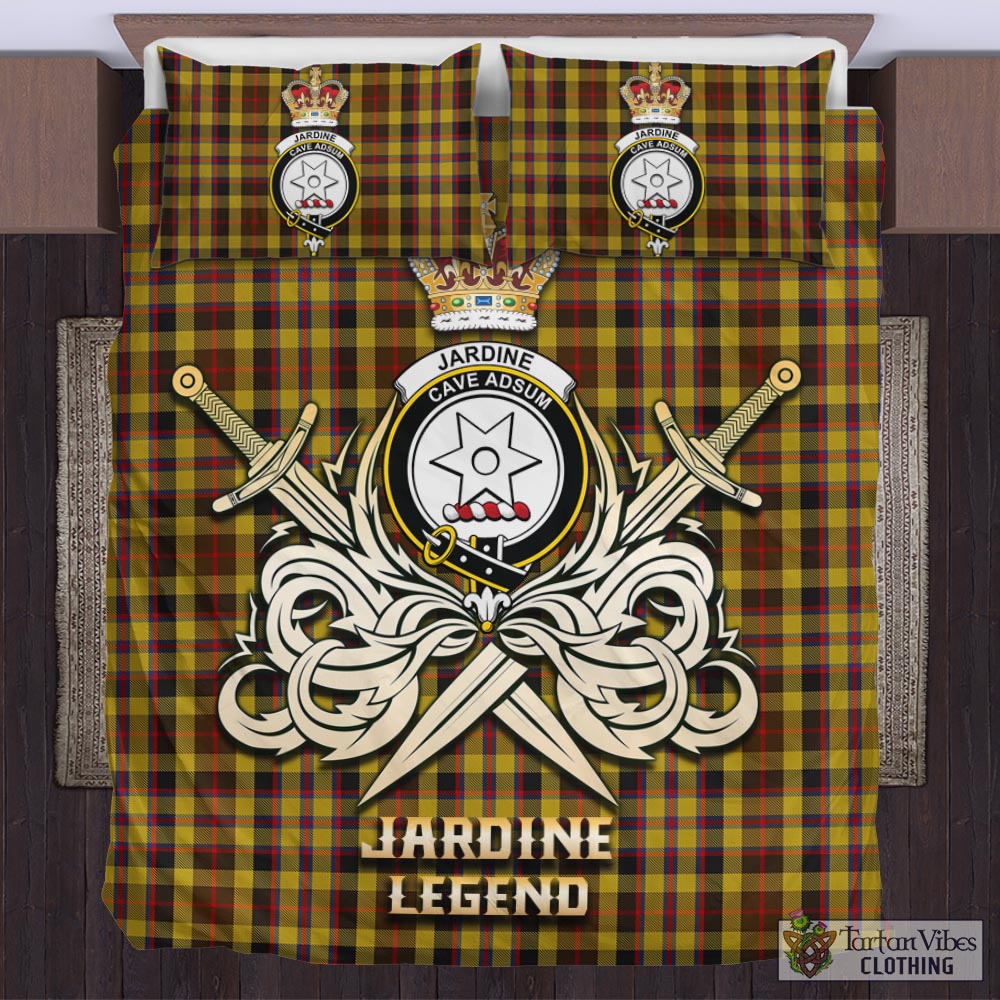 Tartan Vibes Clothing Jardine Tartan Bedding Set with Clan Crest and the Golden Sword of Courageous Legacy