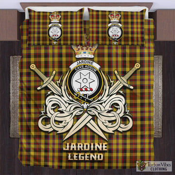 Tartan Vibes Clothing Jardine Tartan Bedding Set with Clan Crest and the Golden Sword of Courageous Legacy