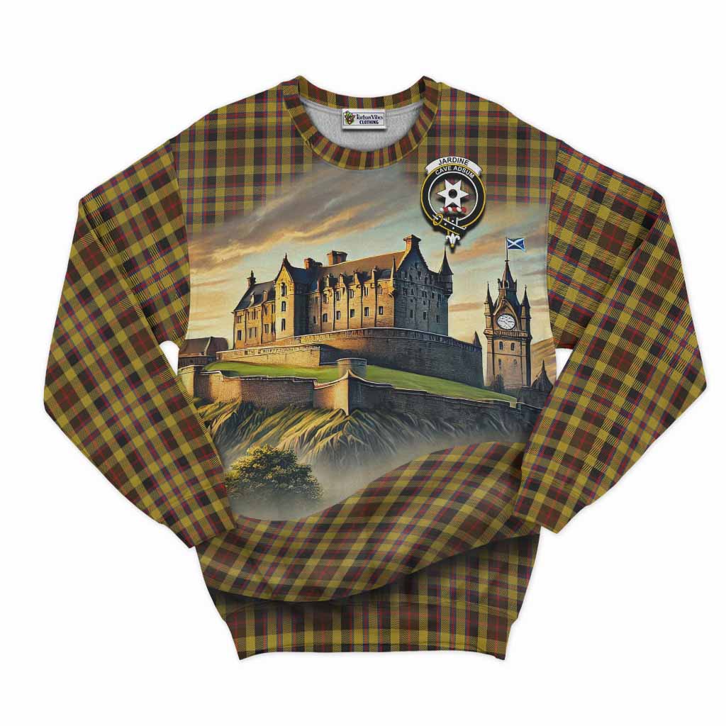 Jardine Tartan Family Crest Sweatshirt with Scottish Ancient Castle Style Unisex - Tartan Vibes Clothing
