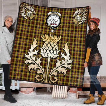 Jardine Tartan Quilt with Family Crest and Golden Thistle Style Super King Quilt 91" x 110" - Tartan Vibes Clothing