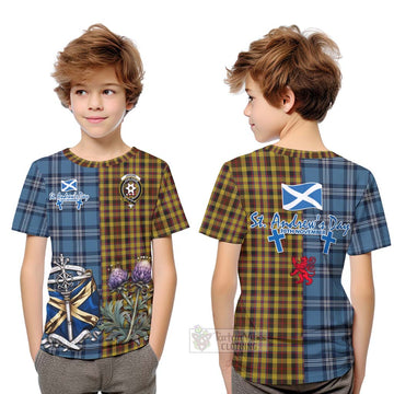 Jardine Tartan Kid T-Shirt Happy St. Andrew's Day Half Tartan Style Youth XL Size14 - Tartan Vibes Clothing