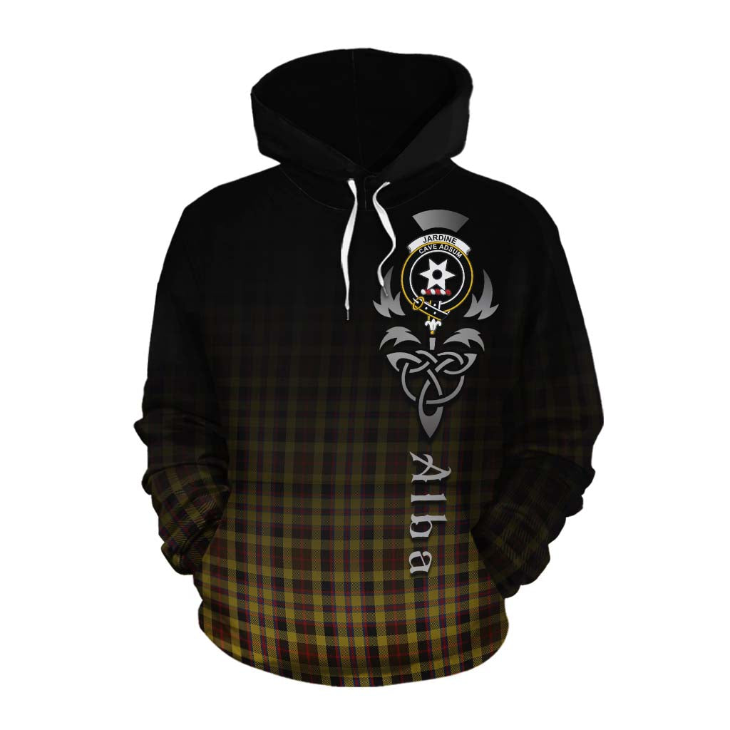 Tartan Vibes Clothing Jardine Tartan Cotton Hoodie Featuring Alba Gu Brath Family Crest Celtic Inspired