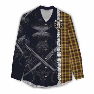 Jardine Tartan Women's Casual Shirt with Family Crest Cross Sword Thistle Celtic Vibes Female - Tartan Vibes Clothing