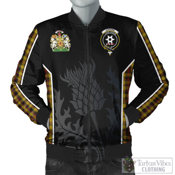Tartan Vibes Clothing Jardine Tartan Bomber Jacket with Family Crest and Scottish Thistle Vibes Sport Style