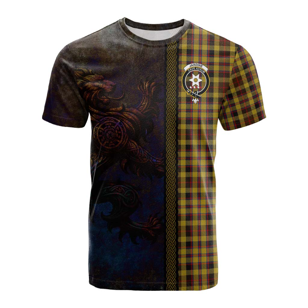 Tartan Vibes Clothing Jardine Tartan Family Crest Cotton T-shirt Alba Gu Brath Be Brave Lion Ancient Style