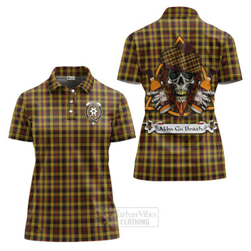 Jardine Tartan Women's Polo Shirt with Family Crest and Bearded Skull Holding Bottles of Whiskey Women - Tartan Vibes Clothing
