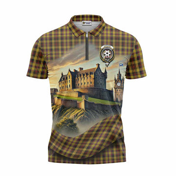 Jardine Tartan Family Crest Zipper Polo Shirt with Scottish Ancient Castle Style Unisex - Tartan Vibes Clothing