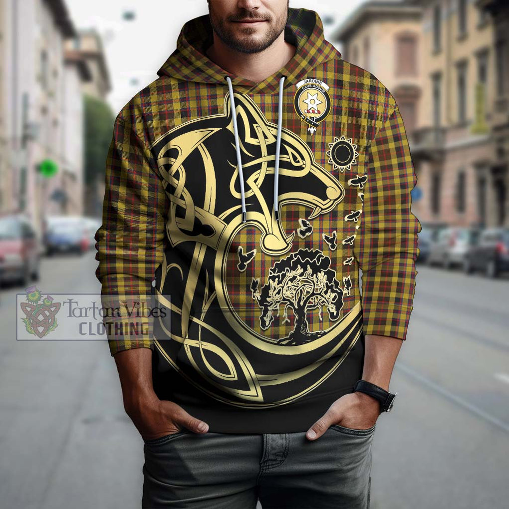 Jardine Tartan Hoodie with Family Crest Celtic Wolf Style Zip Hoodie - Tartan Vibes Clothing