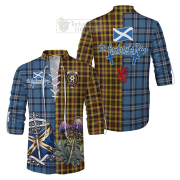 Jardine Tartan Ghillie Kilt Shirt Happy St. Andrew's Day Half Tartan Style Men - Tartan Vibes Clothing