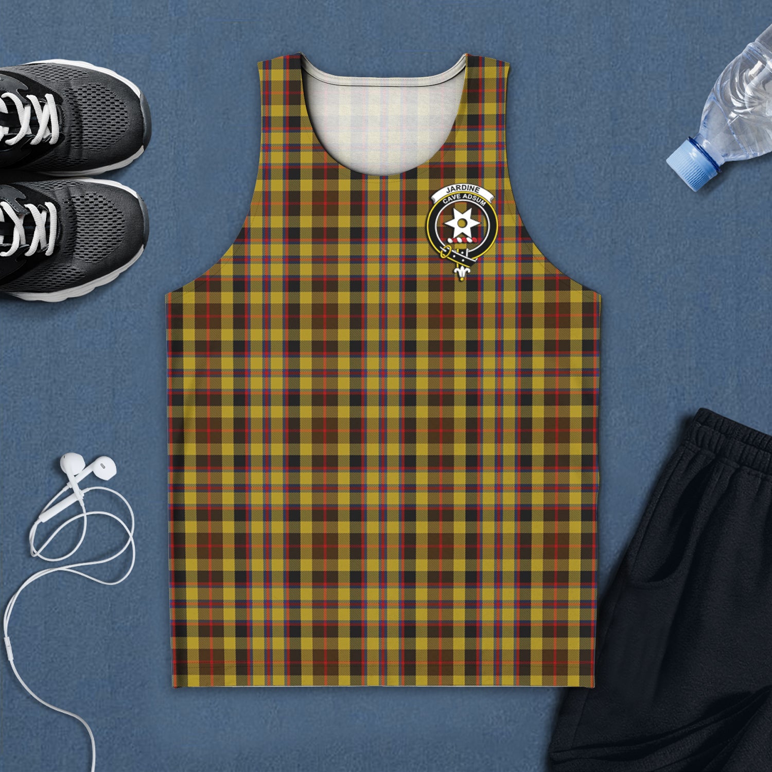 Jardine Tartan Mens Tank Top with Family Crest 5XL - Tartan Vibes Clothing