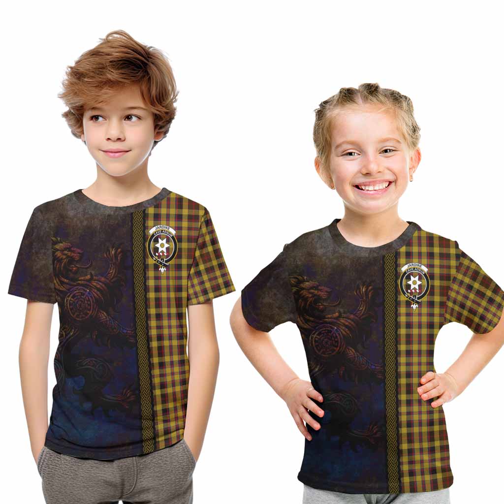 Tartan Vibes Clothing Jardine Tartan Family Crest Kid T-Shirt Alba Gu Brath Be Brave Lion Ancient Style