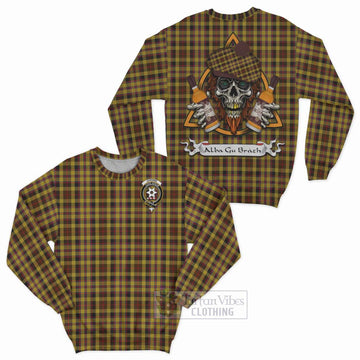Jardine Tartan Sweatshirt with Family Crest and Bearded Skull Holding Bottles of Whiskey Unisex - Tartan Vibes Clothing