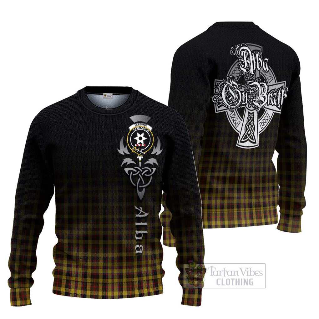 Jardine Tartan Ugly Sweater Featuring Alba Gu Brath Family Crest Celtic Inspired Unisex - Tartan Vibes Clothing