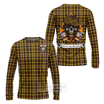 Jardine Tartan Long Sleeve T-Shirt with Family Crest and Bearded Skull Holding Bottles of Whiskey Unisex - Tartan Vibes Clothing