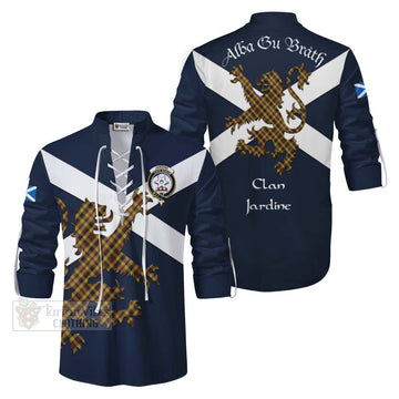 Jardine Tartan Lion Rampant Ghillie Kilt Shirt Proudly Display Your Heritage with Alba Gu Brath and Clan Name Men - Tartan Vibes Clothing