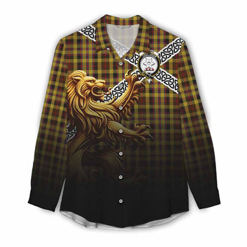 Jardine Crest Tartan Women's Casual Shirt with Golden Lion Emblem Celtic Style Female - Tartan Vibes Clothing