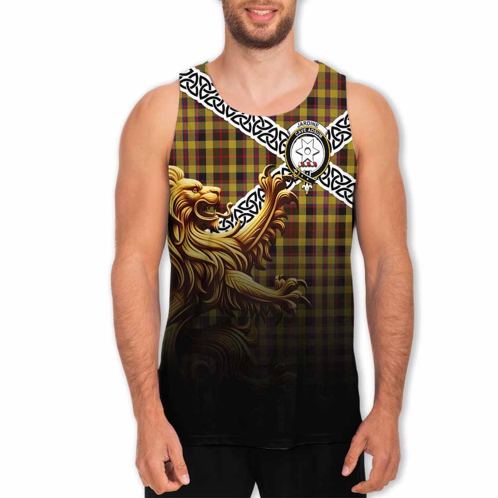 Jardine Crest Tartan Men's Tank Top with Golden Lion Emblem Celtic Style Men - Tartan Vibes Clothing