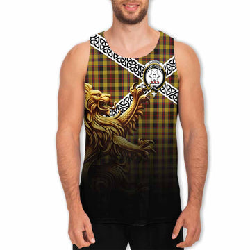 Jardine Crest Tartan Men's Tank Top with Golden Lion Emblem Celtic Style Men - Tartan Vibes Clothing