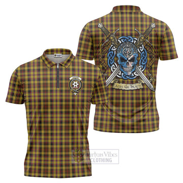 Jardine Tartan Zipper Polo Shirt with Family Crest Celtic Skull Style Unisex - Tartan Vibes Clothing