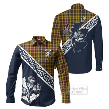 Jardine Tartan Long Sleeve Button Shirt Featuring Thistle and Scotland Map Men's Shirt S - Tartan Vibes Clothing