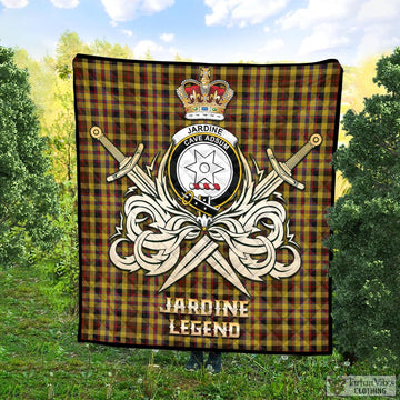 Jardine Tartan Quilt with Clan Crest and the Golden Sword of Courageous Legacy Super King Quilt 91" x 110" - Tartan Vibes Clothing
