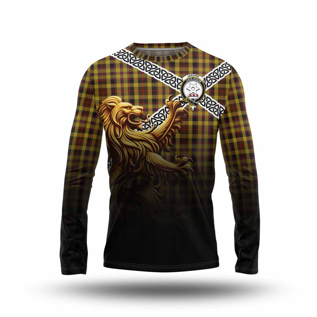 Jardine Crest Tartan Long Sleeve T-Shirt with Golden Lion Emblem Celtic Style Unisex - Tartan Vibes Clothing