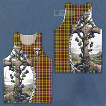 Tartan Vibes Clothing Jardine Tartan Men's Tank Top with Family Crest and St. Andrew's Cross Accented by Thistle Vines