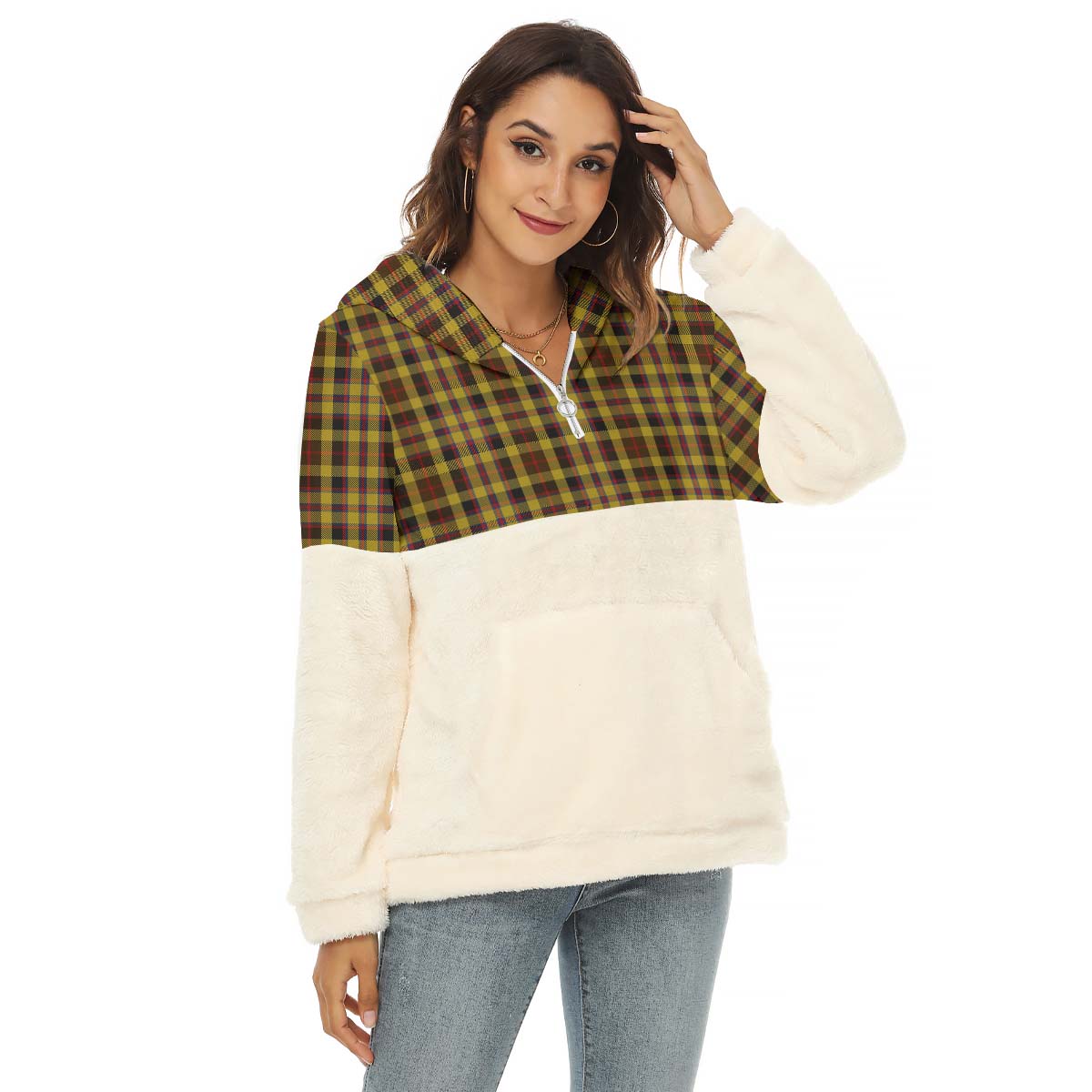 Jardine Tartan Half Style Women's Borg Fleece Hoodie with Half Zip Female - Tartan Vibes Clothing