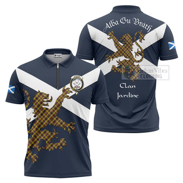 Jardine Tartan Lion Rampant Zipper Polo Shirt Proudly Display Your Heritage with Alba Gu Brath and Clan Name Unisex - Tartan Vibes Clothing