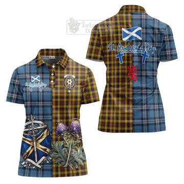 Jardine Tartan Women's Polo Shirt Happy St. Andrew's Day Half Tartan Style Women - Tartan Vibes Clothing