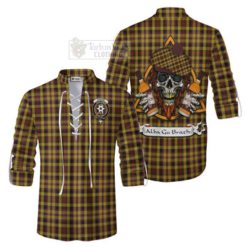 Jardine Tartan Ghillie Kilt Shirt with Family Crest and Bearded Skull Holding Bottles of Whiskey Men - Tartan Vibes Clothing