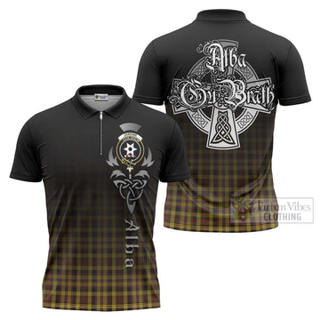 Jardine Tartan Zipper Polo Shirt Featuring Alba Gu Brath Family Crest Celtic Inspired Unisex - Tartan Vibes Clothing