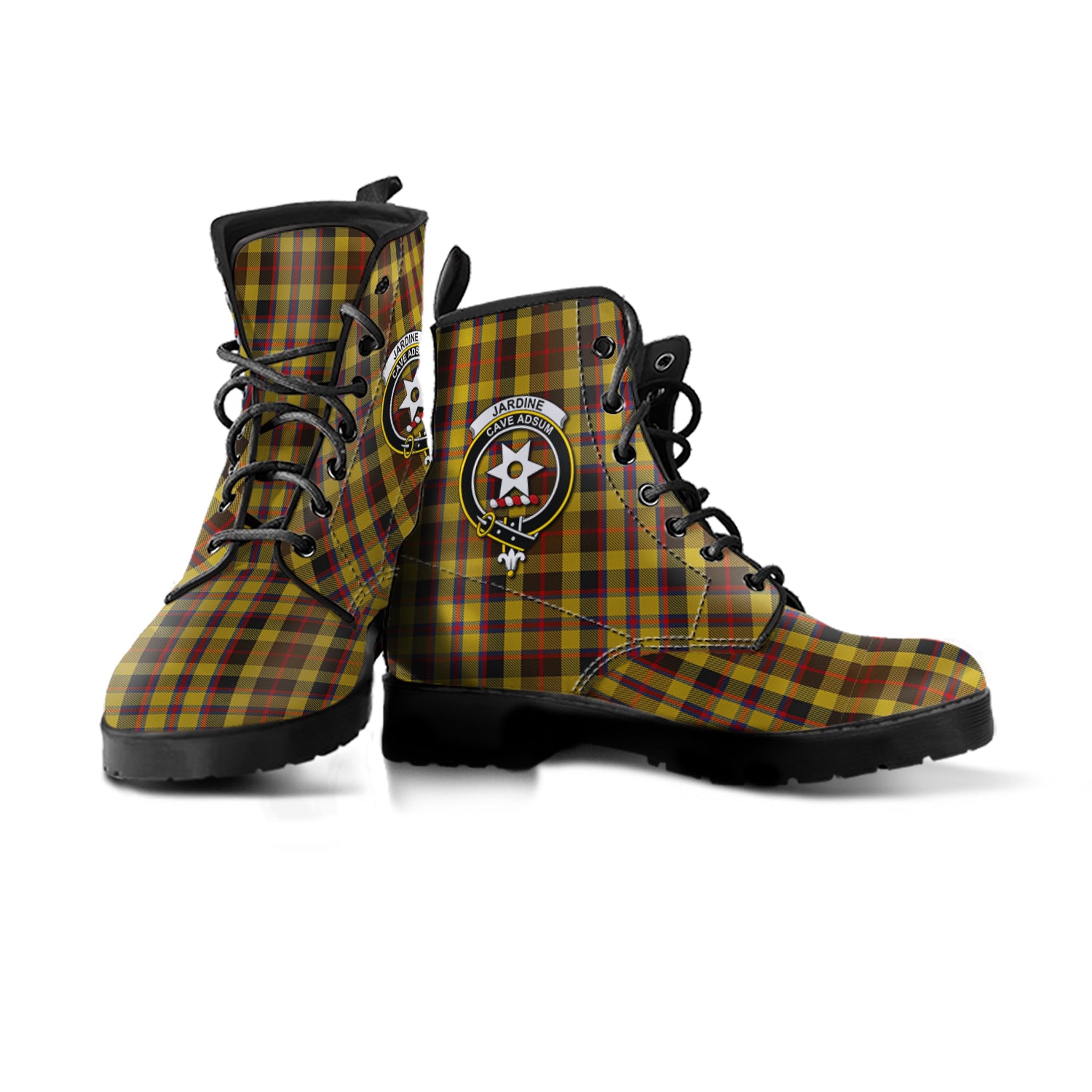 Jardine Tartan Leather Boots with Family Crest - Tartan Vibes Clothing