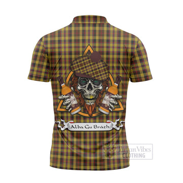 Jardine Tartan Zipper Polo Shirt with Family Crest and Bearded Skull Holding Bottles of Whiskey - Tartan Vibes Clothing
