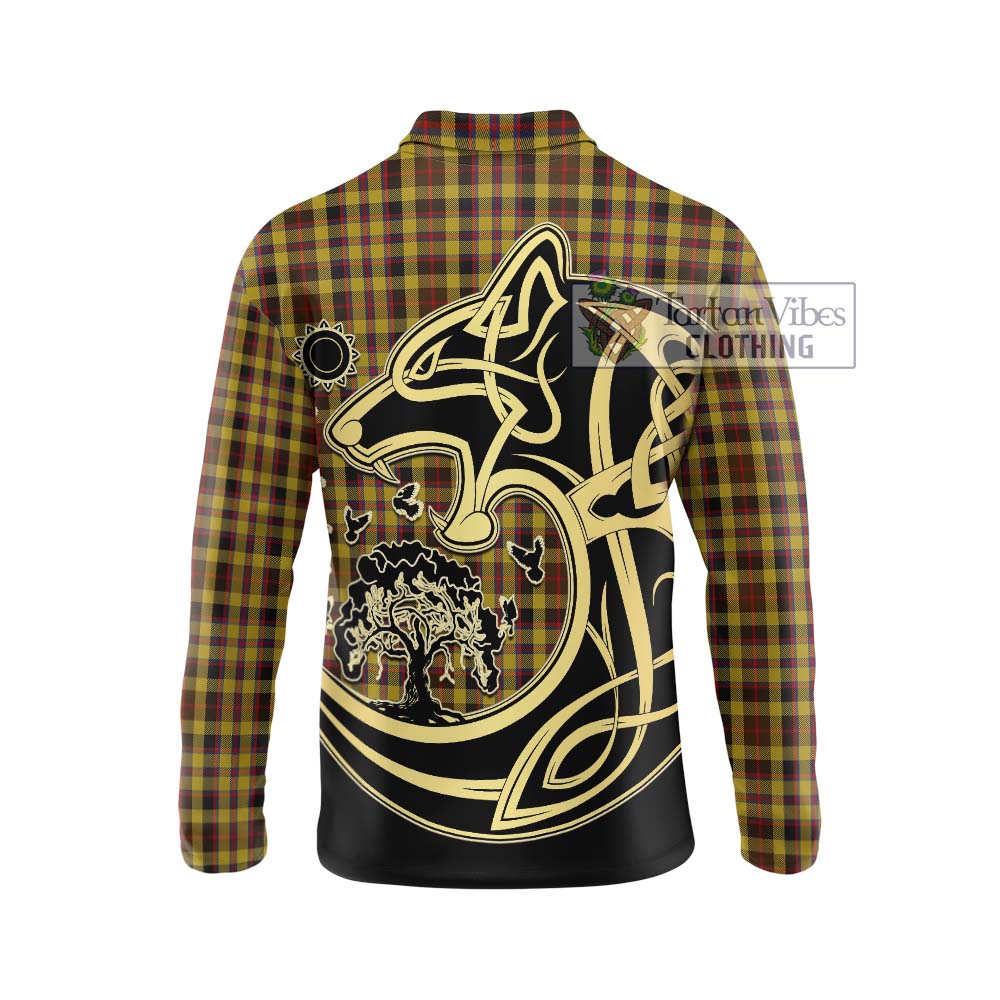 Jardine Tartan Long Sleeve Polo Shirt with Family Crest Celtic Wolf Style - Tartan Vibes Clothing