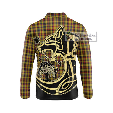 Jardine Tartan Long Sleeve Polo Shirt with Family Crest Celtic Wolf Style - Tartanvibesclothing Shop