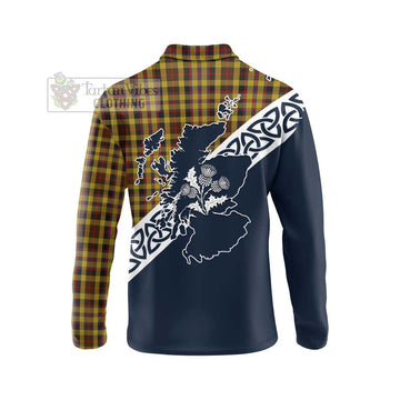 Jardine Tartan Long Sleeve Polo Shirt Featuring Thistle and Scotland Map - Tartan Vibes Clothing
