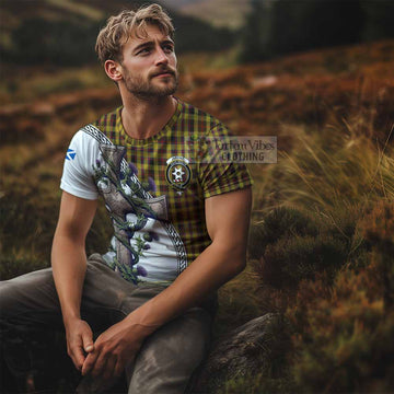 Tartan Vibes Clothing Jardine Agnew Tartan T-Shirt with Family Crest and St. Andrew's Cross Accented by Thistle Vines