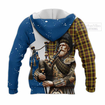 Jardine Tartan Knitted Hoodie with Family Crest Scottish Bagpiper Vibes - Tartan Vibes Clothing