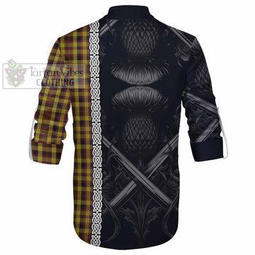 Jardine Tartan Ghillie Kilt Shirt with Family Crest Cross Sword Thistle Celtic Vibes - Tartan Vibes Clothing