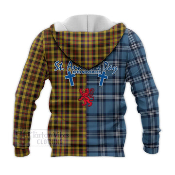 Jardine Tartan Knitted Hoodie Happy St. Andrew's Day Half Tartan Style - Tartan Vibes Clothing
