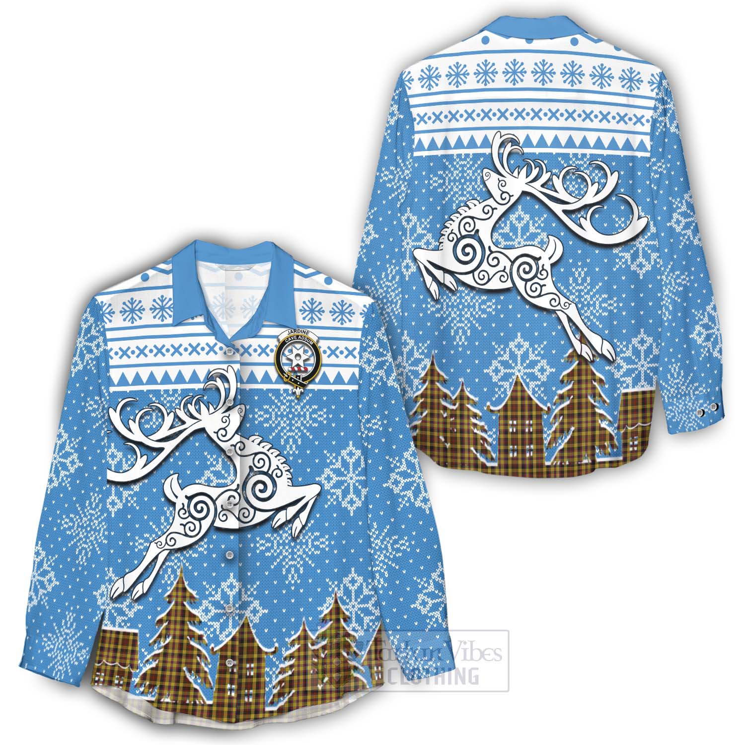 Jardine Clan Christmas Women's Casual Shirt Celtic Reindeer Style - Tartan Vibes Clothing